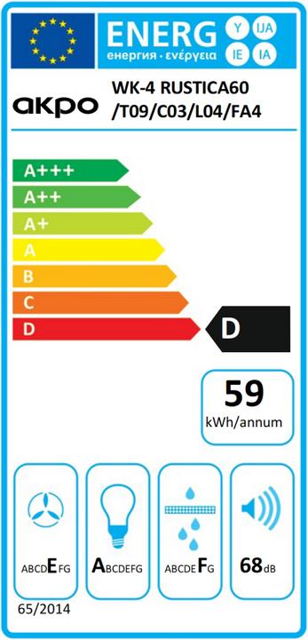 Etichetta energetica Akpo WK-4 Rustica montato a parete Beige, Legno ³/h (Cappuccio)