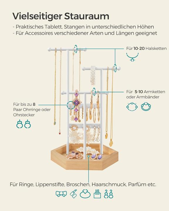 Produktbild Songmics Schmuckhalter 36 cm, Weiss-Natur