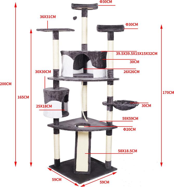 Produktbild Wiltec Kratzbaum (198 cm, Grau, Weiss)