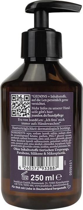 Actual product image Jean & Len Hand Soap Rhubarb/Raspberry, 250 ml (Liquid soap, 250 ml)