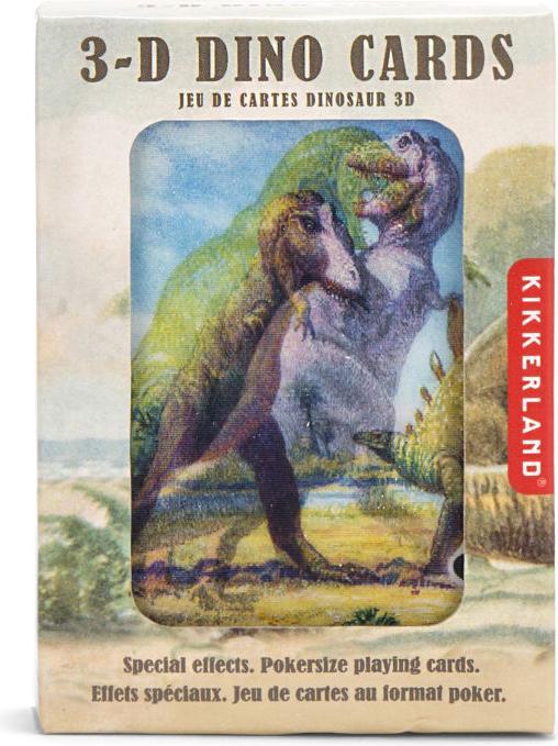 Actual product image Kikkerland 3D Dinosaur Playing Cards (French, German, Portuguese, English, Spanish, Italian, Icelandic)