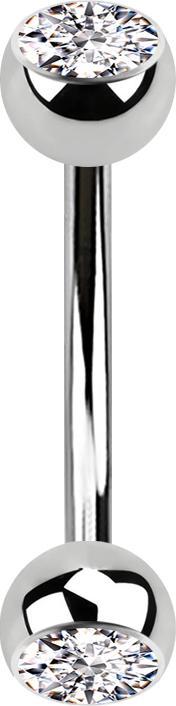 Star Piercing Banane silber mit zwei Kugeln Kristall silber (Chirurgenstahl 316L)