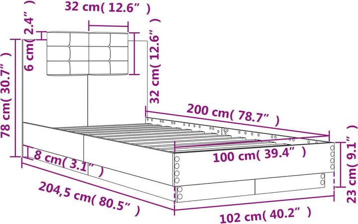 Image du produit VidaXL Cadre de lit avec tête de lit gris béton (100 x 200 cm)