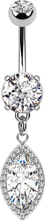Hollywood Body Jewelry Banane silber mit Anhänger und Kristalltropfen (Messing, Chirurgenstahl 316L)