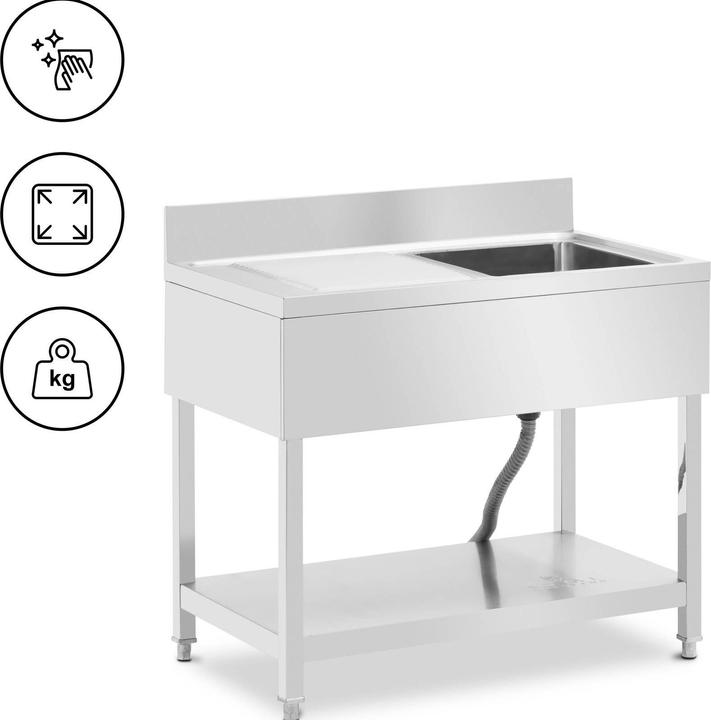 Actual product image Royal Catering Spültisch 1 Becken zu 400 x 400 x 250 mm Ablage Edelstahl-Spültisch Gastro (25 cm, 60 cm)