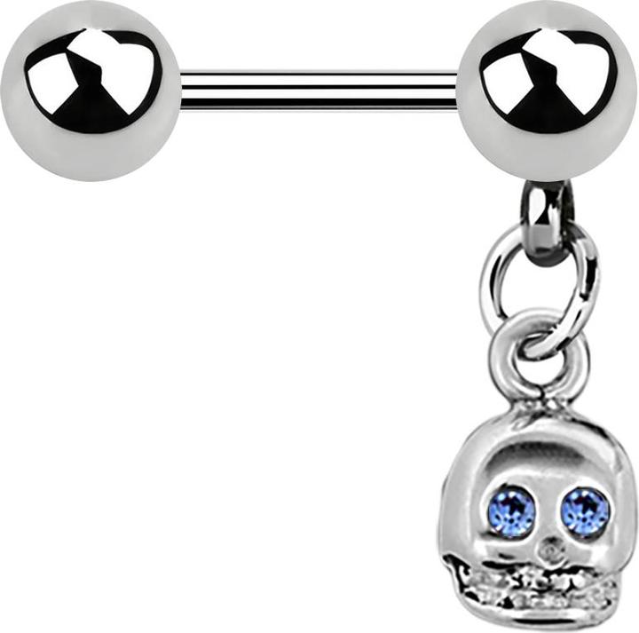Star Piercing Micro Barbell silber mit Kugel und Anhänger Totenkopf Kristall hellblau (ohne Messing, Chirurgenstahl 316L)