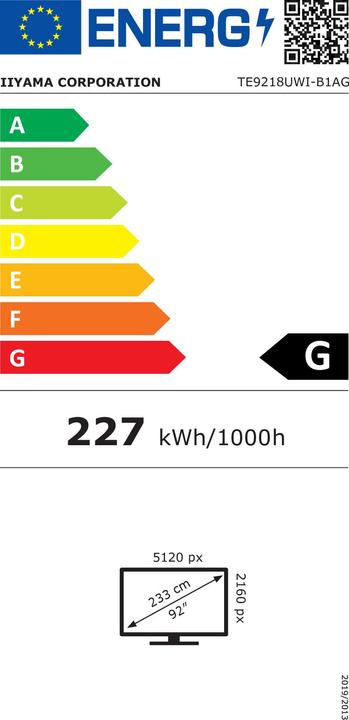 Energy Label iiyama LFD ProLite TE9218UWI-B1AG (5120 x 2160 pixels, 91.50")