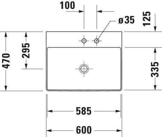 Actual product image Duravit Washbasin DURASQUARE o ÜL m HLB 600x470mm 2 tap holes white (470 mm, 600 mm)