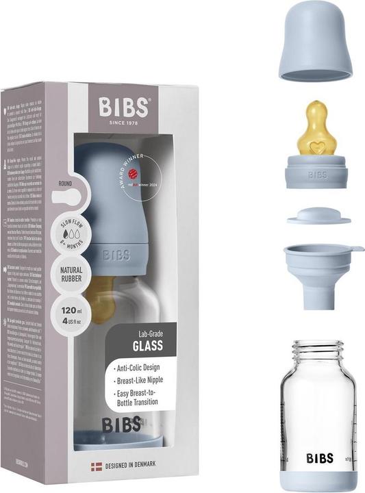 Produktbild Bibs Babyflaschen Glas-Flasche Baby Bottle Round 120 ml + Latex-Trinksauger (120 ml)