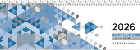 Produktbild Tischquerkalender blau 2026 - 29,6x9,9 cm - 1 Woche auf 2 Seiten - Stundeneinteilung 7 - 19 Uhr - (Deutsch, Französisch, Englisch)