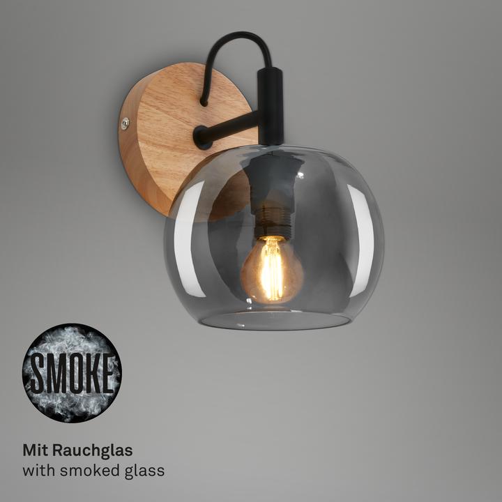 Produktbild Briloner Wandleuchte, mit Holz, Rauchglas, 1xE14/max.10W (0 lm)