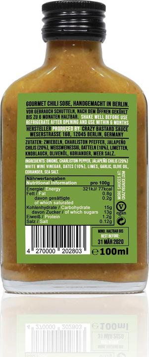 Produktbild Crazy Bastard Sauce Jalapeño & Date (100 ml) - Scharfe Sauce (250 g)