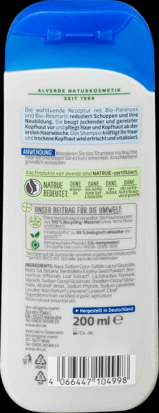 Actual product image dm alverde Anti-Schuppen Bio-Paranuss Bio-Rosmarin (200 ml, Liquid shampoo)