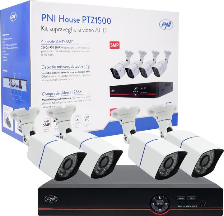 Produktbild PNI AHD House PTZ1500 5MP Videoüberwachungspaket – DVR und 4 Aussenkameras (4096 x 2160 Pixels)