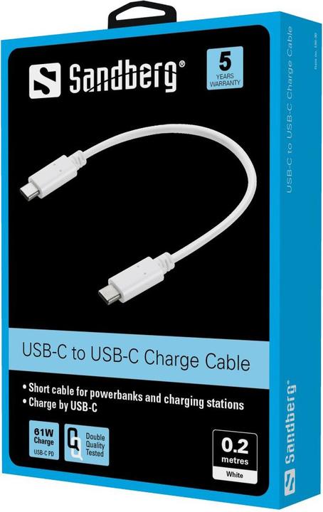 Produktbild Sandberg USB C – USB C (0.20 m, USB 3.0, 65 W)