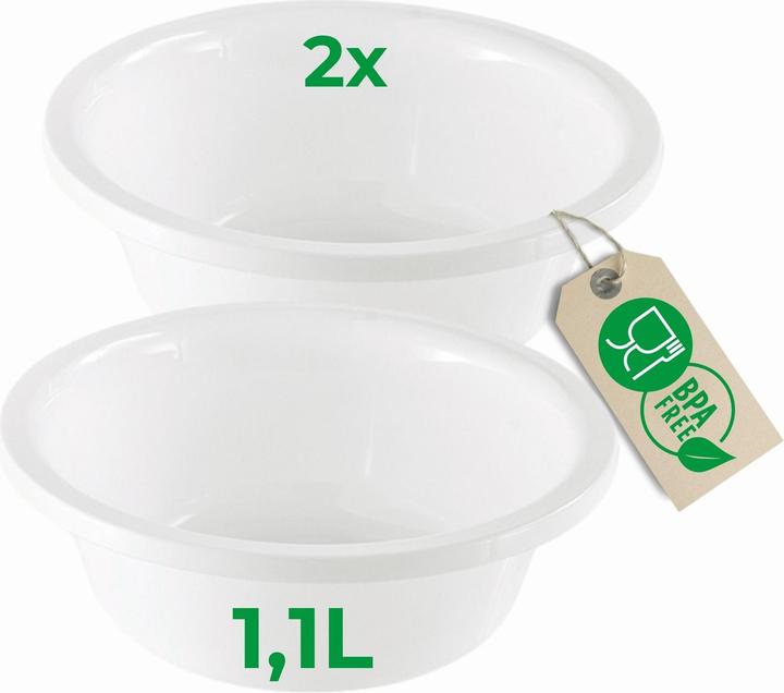 Novaliv 2x Spülschüssel Rund 1,1L, D20 cm, Weiss, BPA-frei Spülmaschinenfest Ideal für Küche und Camp