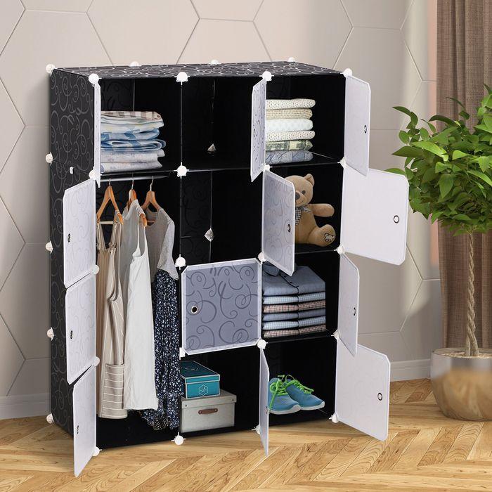 Produktbild Swisshandel24 Kleiderschrank DIY Garderobe Regalsystem Steckregal Würfel Garderobenschrank mit Kleiderstange 2 + 6 (111 x 47 x 145 cm)