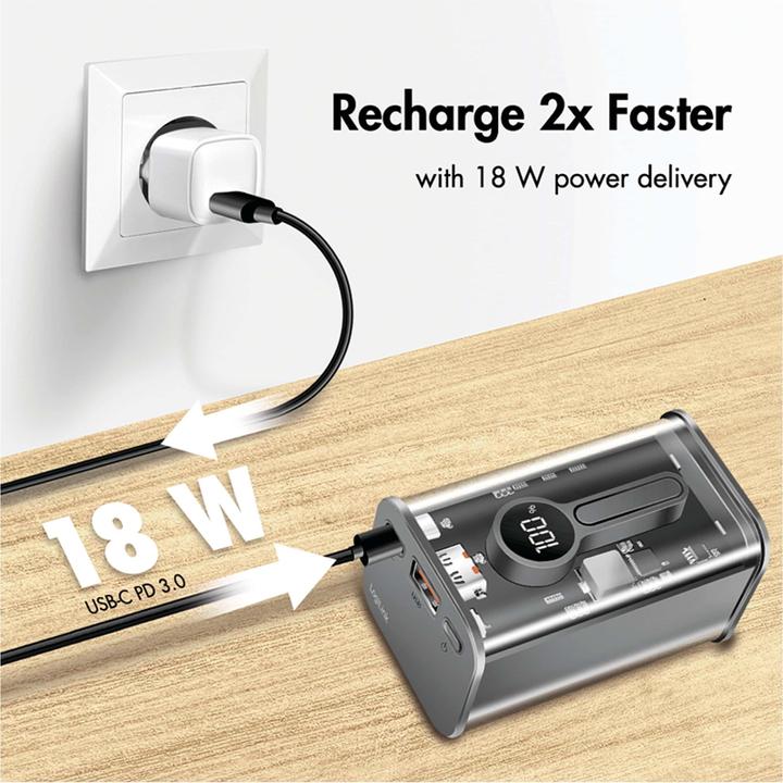 Produktbild LogiLink Powerbank 10000 mAh, 1x USB-A, 1x USB-C, mit Display, PD & QC, transp. (10000 mAh, 20 W, 37 Wh)