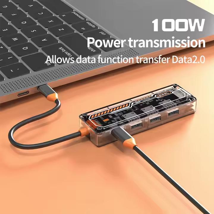 Image du produit PhoneLook Hub USB-C 5 en 1 transparent look futuriste (3x USB-A, 1x USB-C, 1x HDMI) (USB-C)