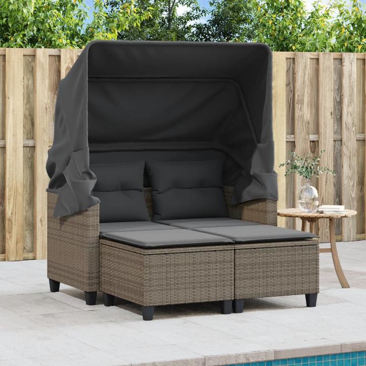 Image du produit VidaXL Canapé de jardin 2 places avec toit et poufs