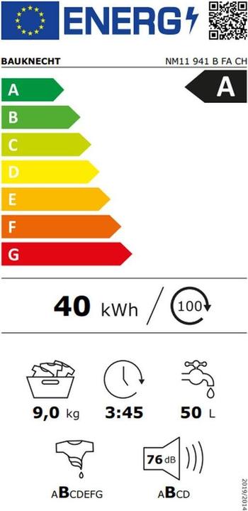 Energy Label Bauknecht NM11 941 B FA CH (9 kg, Left)