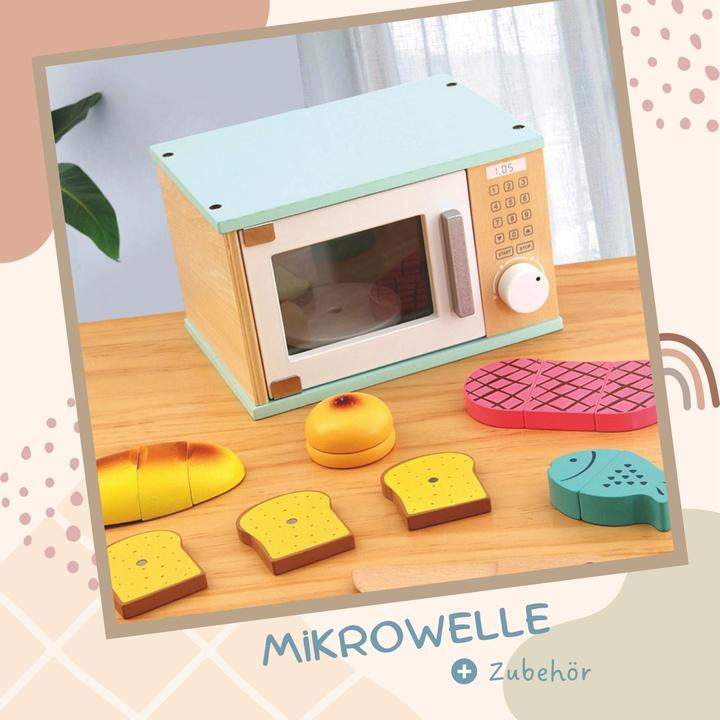 Actual product image Hermex Wooden toy microwave set with accessories Kitchen toys Children's toys