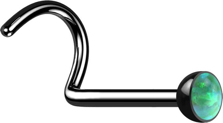 Star Piercing Nasenstecker gebogen schwarz mit Opal grün (ohne Messing, Chirurgenstahl 316L)
