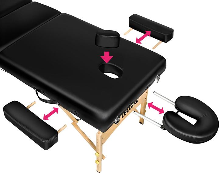 Actual product image tectake 3-zone massage table set Somwang with 7.5cm padding, castors and wooden frame