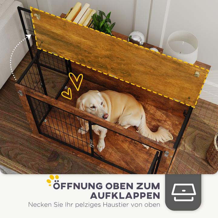 Actual product image PawHut Hundekäfig Spanplatte, Stahl Rustikal-Braun (Dog house)