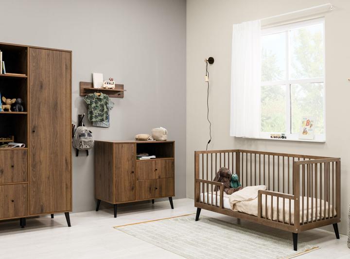 Produktbild Bopita 2-Türiger Schrank mit 3 offenen Fächern/2 Schubladen Zara Walnuss/Mattschwarz (131 cm)