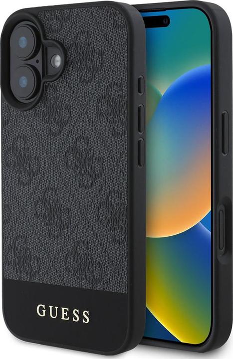 Actual product image Guess GUHCP16SG4GLGR iPhone 16 szary/grey HC PC/TPU 4G PU Bottom Stripe (Apple iPhone 16)