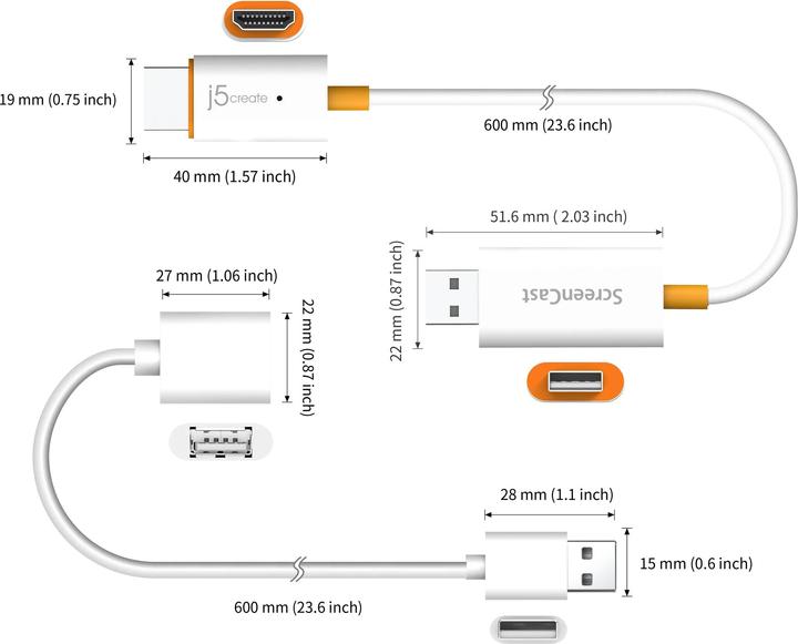 Produktbild j5Create HDMI (Typ A) — USB Typ A (0.60 m, HDMI, USB)