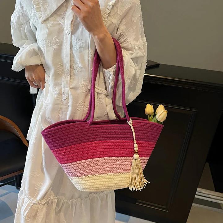 Actual product image Only-Bags.Store Baumwollseil gewebtes Design Umhängetaschen gestreift grosse Kapazität Sommer Strand Shopper mit