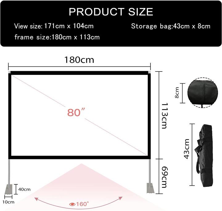 Produktbild Hoin Leinwand mit Standfuss, 80 Zoll, tragbar
