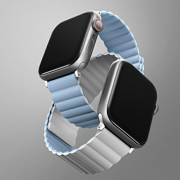 Actual product image Uniq pasek Revix Apple Watch Series 1/2/3/4/5/6/7/8/SE/SE2 38/40/41mm. Reversible Magnetic biały-nie (Silicone, Stainless steel)