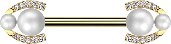Immagine prodotto Star Piercing Bilanciere placcato oro con due perle d'argento e due cristalli d'argento (Acciaio chirurgico 316L/ottone)