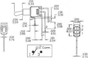 Produktbild Velleman 90° Vertical Subminiature Toggle Switch Spdt On-On