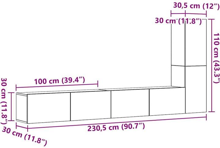 Produktbild VidaXL 3-tlg. TV-Schrank-Set Wandmontage Artisan-Eiche Holzwerkstoff