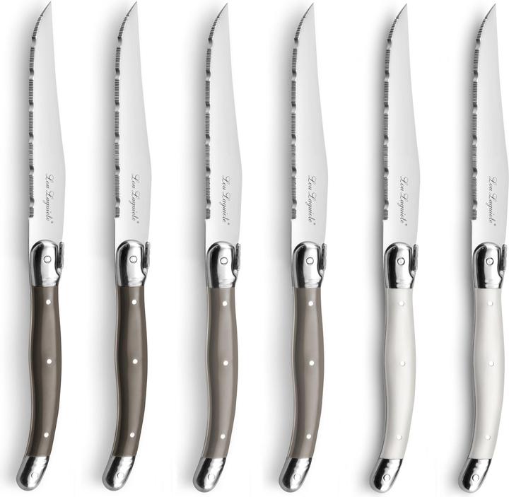Lou laguiole TRADITION Steakmesser Set 6-teilig, perle, pfeffer, taupe, hochglanzpoliert (6 Stück, Messer)