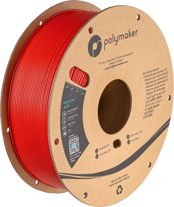 Produktbild Polymaker PF01004 PolyLite Filament ASA UV-beständig, witterungsbeständig, hitze (ASA, 1.75 mm, 1000 g, Rot)
