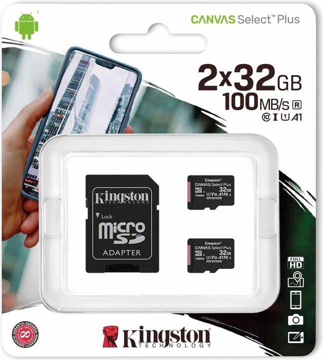 Produktbild Kingston Canvas Select Plus microSD 32GB Multi-Pack of 2 (32 GB, microSDHC, U1, UHS-I)