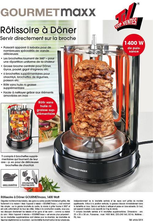 Immagine prodotto Gourmetmaxx Kebab grill 05914
