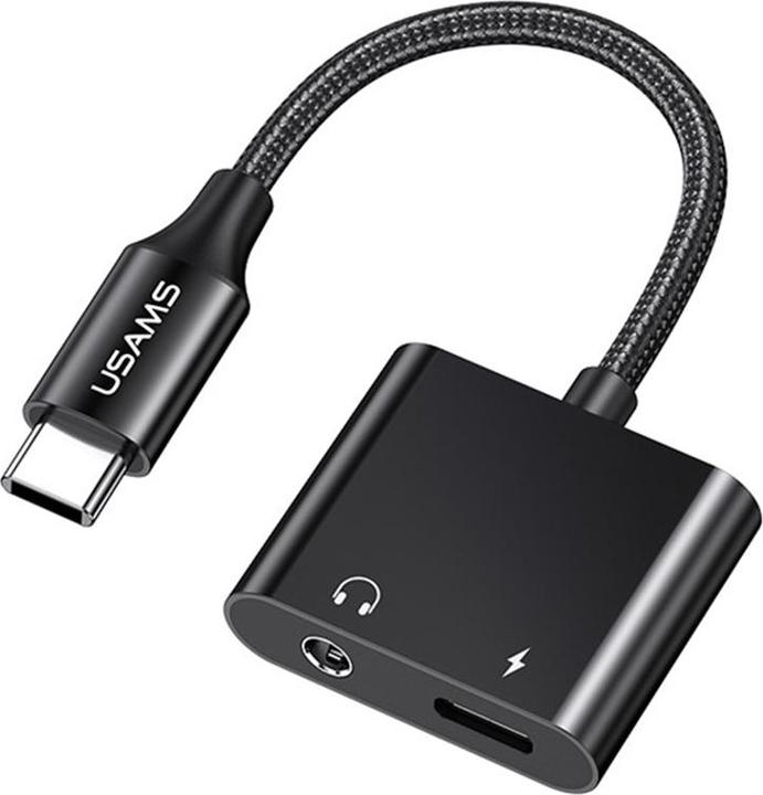Usams AU15 Adapter USB-C - jack 3.5m DAC + USB-C PD60W czarny/black SJ598YPTC01 (US-SJ598) (USB Typ C, 3.5mm Klinke, USB Typ C)