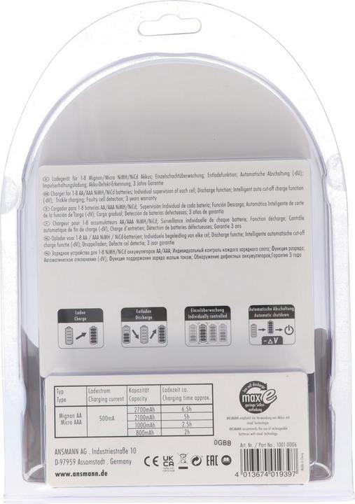 Produktbild Panasonic Eneloop 8 Stück AA Mignon Akkus und Ansmann Powerline 8 Ladegerät (8 Stk.)