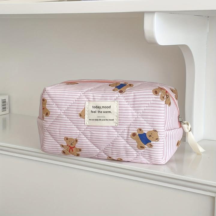 Produktbild Only-Bags.Store Kuschelige gesteppte Teddybär-Kosmetiktasche - perfekt für Reise oder Schule - weiches