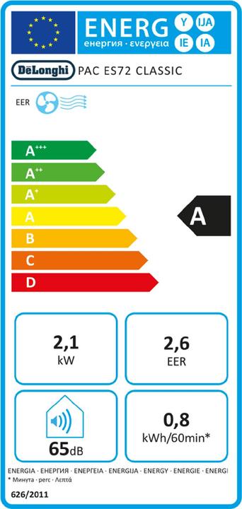 Label énergétique De'Longhi PAC ES72 (7165.50 BTU/h)