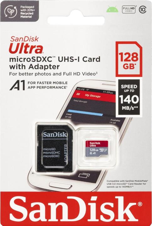 Produktbild SanDisk Ultra mit Adapter (128 GB, microSDXC, U1, UHS-I)