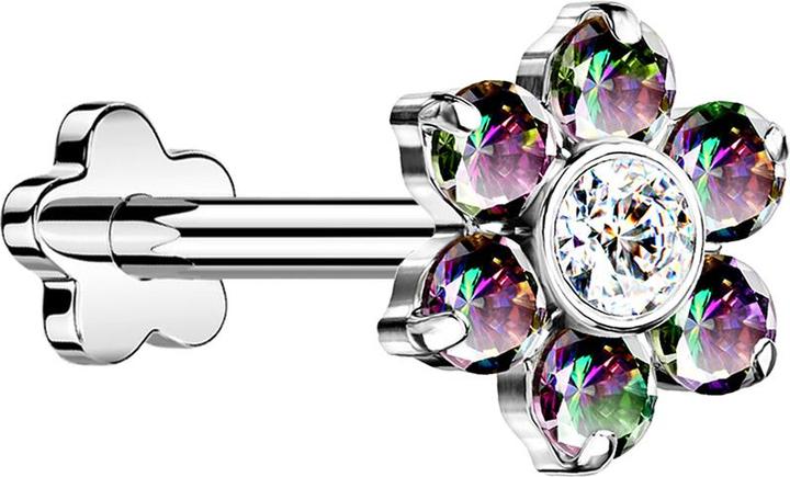 Immagine prodotto Star Piercing Micro labret senza filo fiore argento cristalli multicolore scuro (senza ottone, Titanio G23)