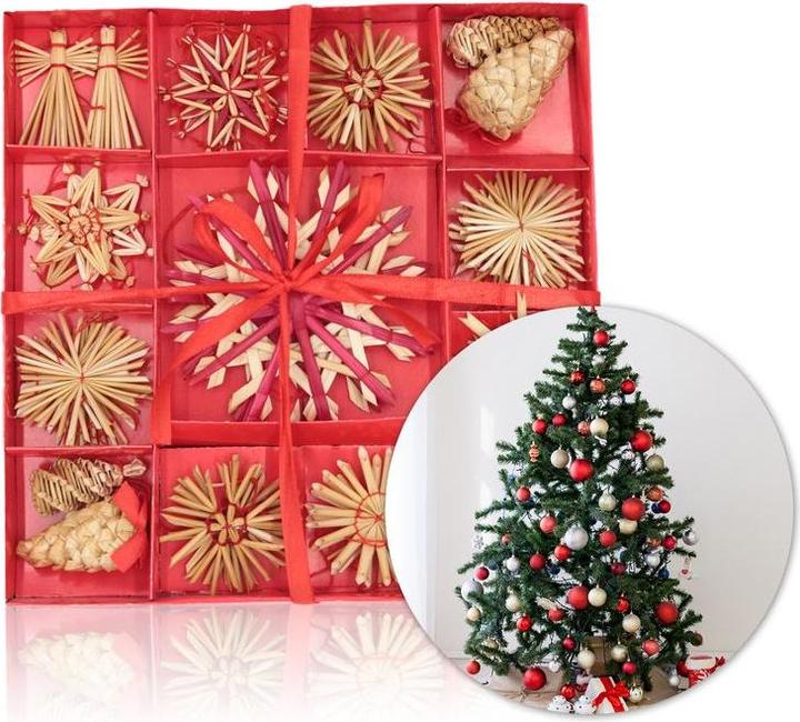 Produktbild Hermex Strohschmuck Strohdeko Strohsterne Strohbaumschmuck Strohengel Set