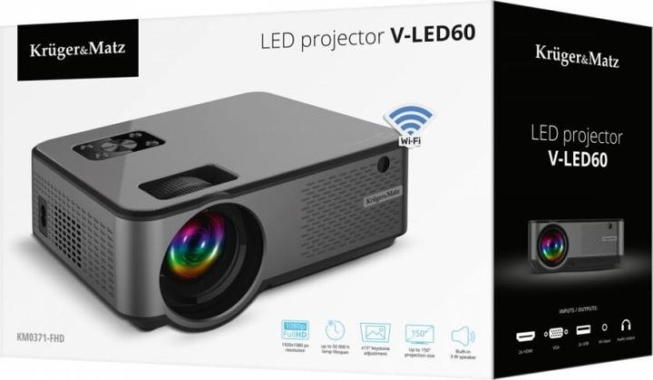 Actual product image Krüger&Matz Projectorius Kruger & Matz V-LED60 LED su Wi-Fi FullHD (KM0371-FHD) (Full HD, 1000 lm)
